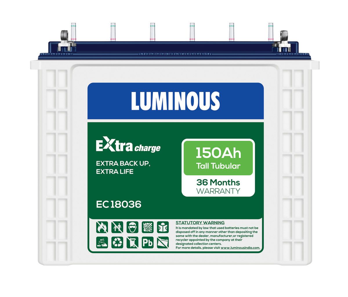 LUMINOUS EXTRA CHARGE-EC 18036 150Ah TUBULAR BATTERY