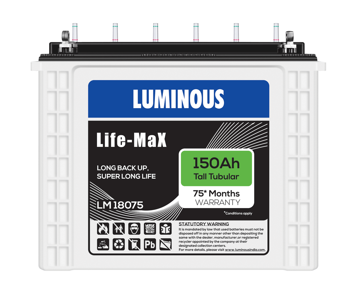 LUMINOUS LIFE MAX - LM 18075 150Ah TUBULAR Battery